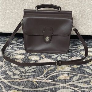 Brown Genuine Leather Bag Crossbody Top Handle Silver Accents Flap Turn lock